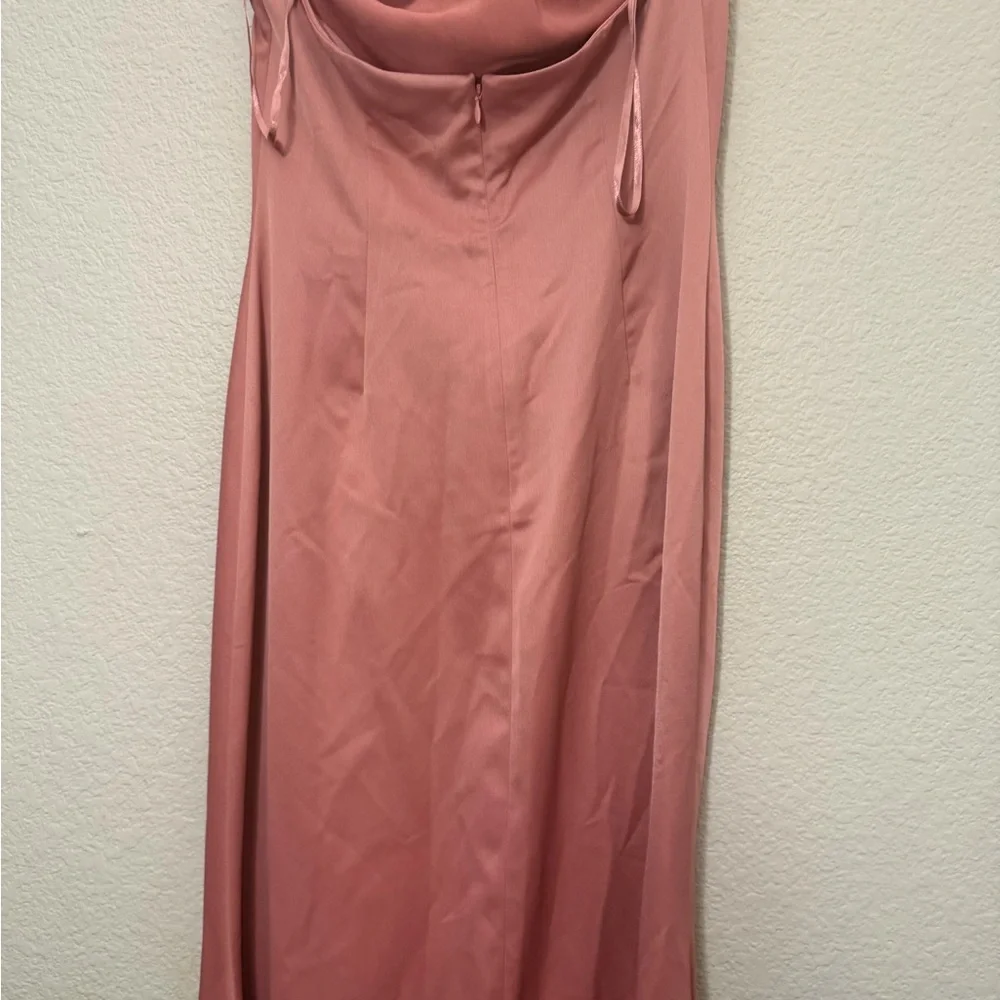BHLDN Anthropologie Halter Satin Maxi Dress 14P Dusty Rose Bridesmaid Derby - Picture 8 of 12
